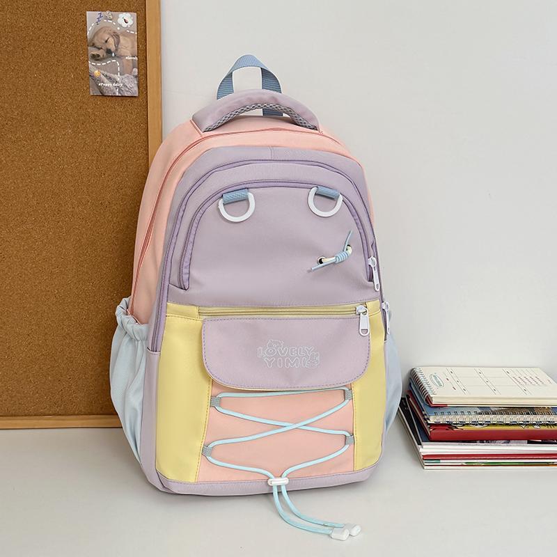 Contrast Color Student Bag Junior High School Student Backpack Women's Travel Lightweight Backpack