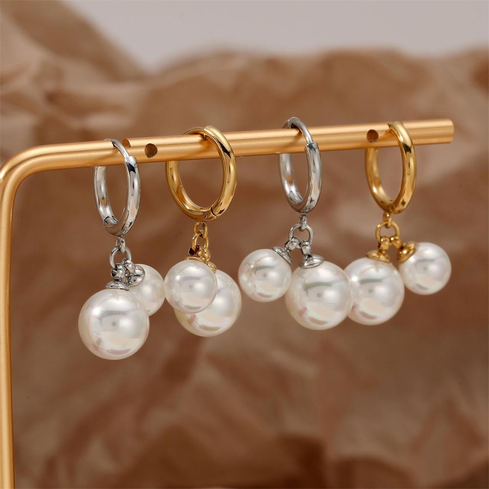 Elegant Temperament Double Round Imitation Pearl Hoop Earrings for Women Thin Circle Huggies Ear Ring Fashion Jewelry 2025 Aros