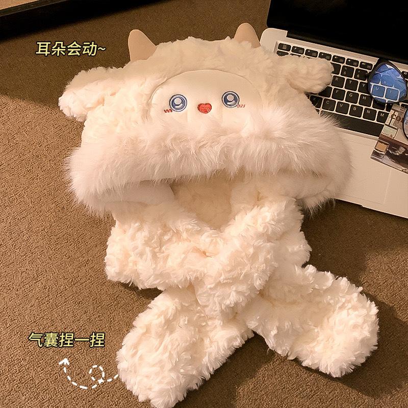 Winter Cute Plush Lamb Hat Women's Warm Ear Protection Lei Feng Hat Shows a Small Face Atmosphere Versatile Cartoon Hat