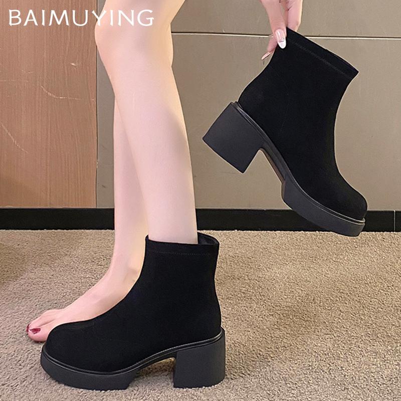 Chunky Platform Women Ankle Boots Suede High Heels Retro Shoes Winter 2025 Trend Designer New Motorcycle Boots Goth Botas Mujer