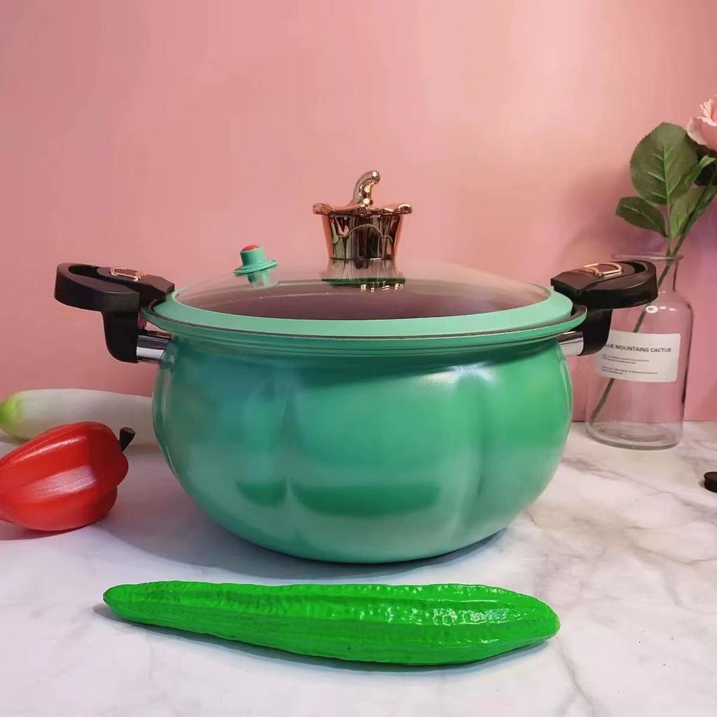 Oală multifuncțională antiaderentă pentru aragaz, dovleac verde, oală cu micropresiune, oală pentru supă de tip New Home, universală, 8 straturi