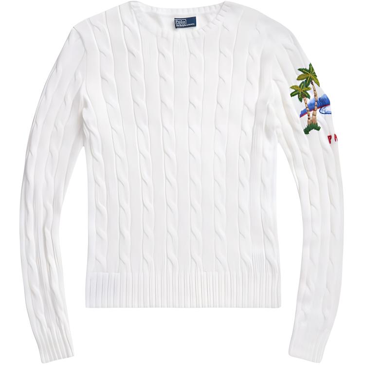 

Polo Ralph Lauren SS24 Свитер женский трикотажный с длинным рукавом и круглым вырезом, приталенного силуэта, с узором «пальмы», белый WMPOSWENC020954-100 S