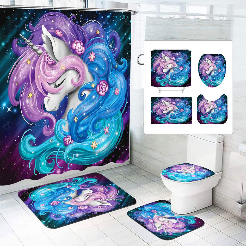 Unicorn Curtain Waterproof Bathroom Accessories 4 Piece Set Mats Home Curtains Decor Luxury Toilet Accessories