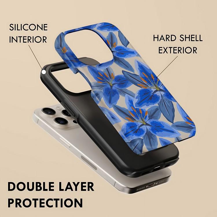 Blue Lily Phone Case for iPhone 17 17e 16e 16 15 14 13 12 11 X XS XR XSMAX 7 8 Air Pro Max Plus Double-layer Back Cover