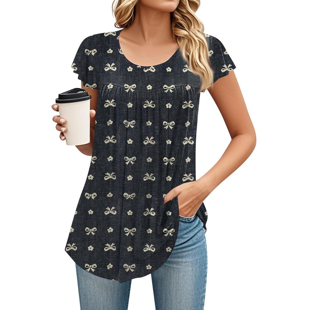 Women's Round Neck Short Sleeve Mid Length T-Shirt Loose Casual Short Sleeve T-Shirt Top
