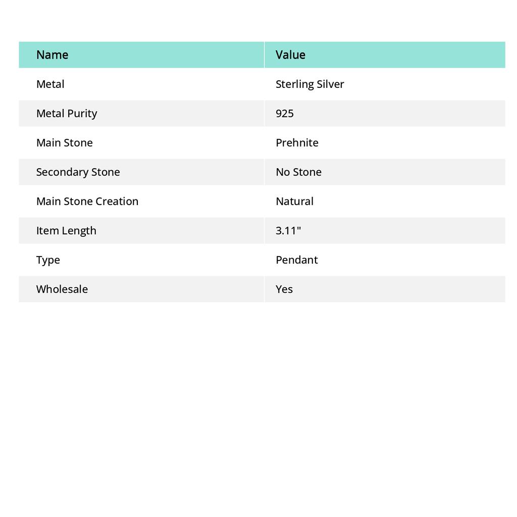 Přírodní prehnitový drahokam Ručně vyráběný přívěsek ze sterlingového stříbra 925 3,11" S1B95
