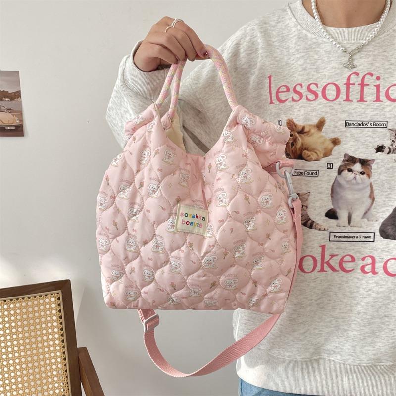 11 Autumn and Winter Quilted Quilted Cotton Cartoon Pattern Hand Bag Women's Hand Shoulder Crossbody Canvas Bag