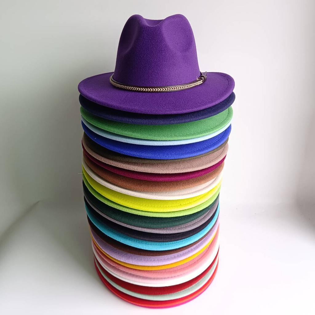 Deep Purple Fedora Felt Hat Men'S And Women'S Universal Solid Color Fedora Hat Women'S Wide Brim Classic Jazz Hat Church Hat