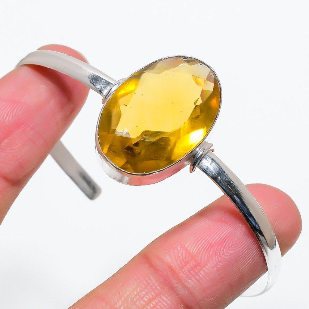 Citrin Edelstein Handgefertigt 925 Sterlingsilber Armreif Verstellbar I1s62
