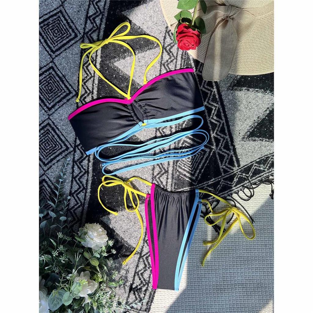 Spleißen Wrap Um Bandage Halter Bikini Weiblichen Badeanzug Frauen Bademode Zwei-stück Bikini set Badende Badeanzug Schwimmen