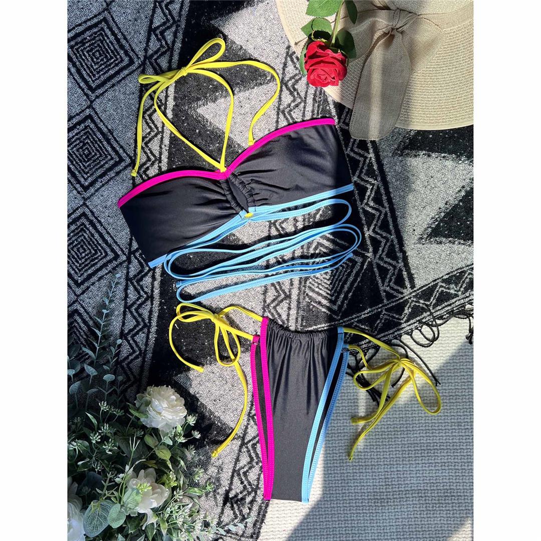 

Сращивание обертывание вокруг бандаж халтер бикини женский купальник женский купальник из двух частей бикини комплект купальный костюм купальный костюм S чёрный