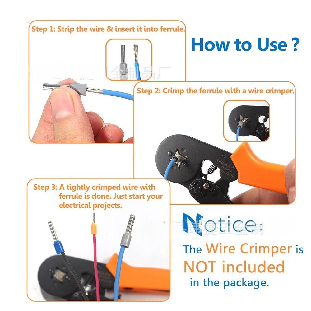 800Pcs VE Wire Ferrules Assortment Box 8 In 1 European Pre-insulated Cold Crimp Tubular Wire Terminal Cable End Sleeve Kit