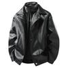 Men Lapel Collar Fake Two‑Piece Faux Leather Jacket Loose Motorcycle Casual Outerwear Coat