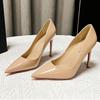 2025 Summer Sexy Light Mouth Pointed Head Thin Heel Red Sole High Heels Women's Professional Commuting Patent Leather Breathable Solid Color Single Sh