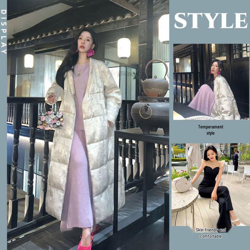 

Женская куртка средней длины на белом утином пуху 2024 года – Стильное зимнее пальто в корейском стиле M