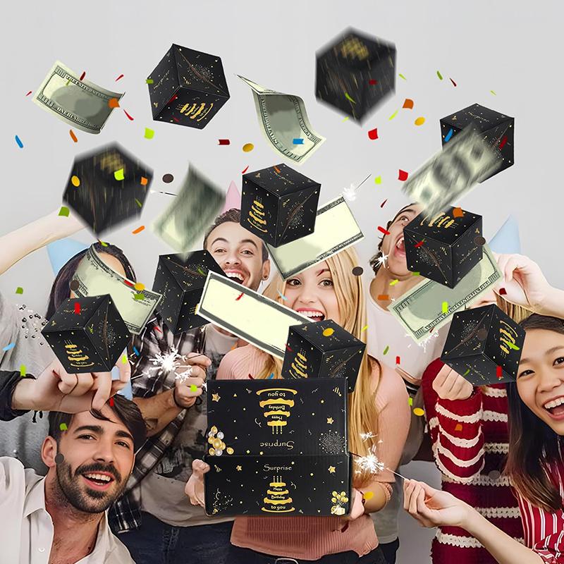 10Pcs Folding Explosion Surprise Gift Boxes Black Gold Bounce Surprise Gift Box Bouncing Box Valentine'S Day Gift