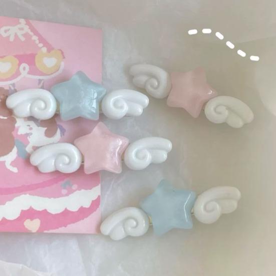 2Pcs Girl Hairpins Sparkling Ice Glitter Design Stars Angel Wings Decor Decorative Bang Hair Clips Hair Accessories