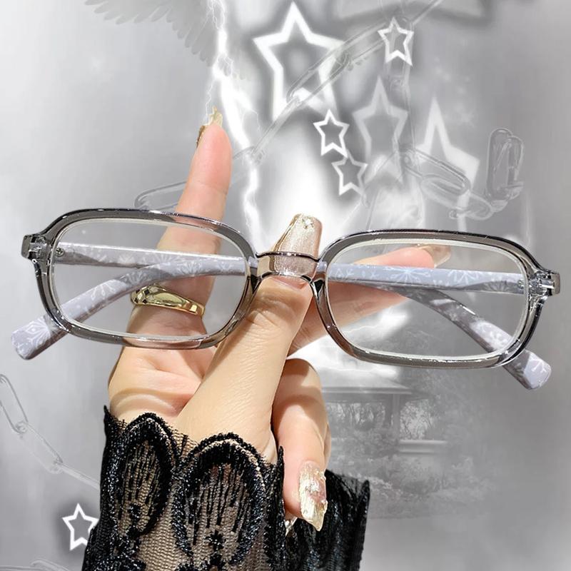 Y2K Printed Square Frame Glasses Women Men Retro Anti Blue Light Trends Eye Protection Eyewear Transparent Leopard Print Glasses