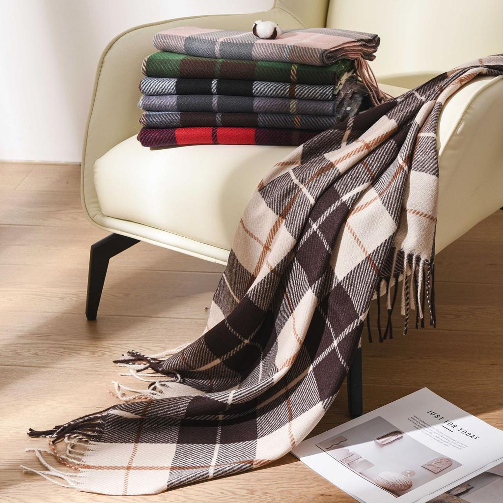 Maillard Plaid Scarf Green Christmas Style Women's Korean Atmosphere Versatile Plaid Long Warm Shawl Scarf