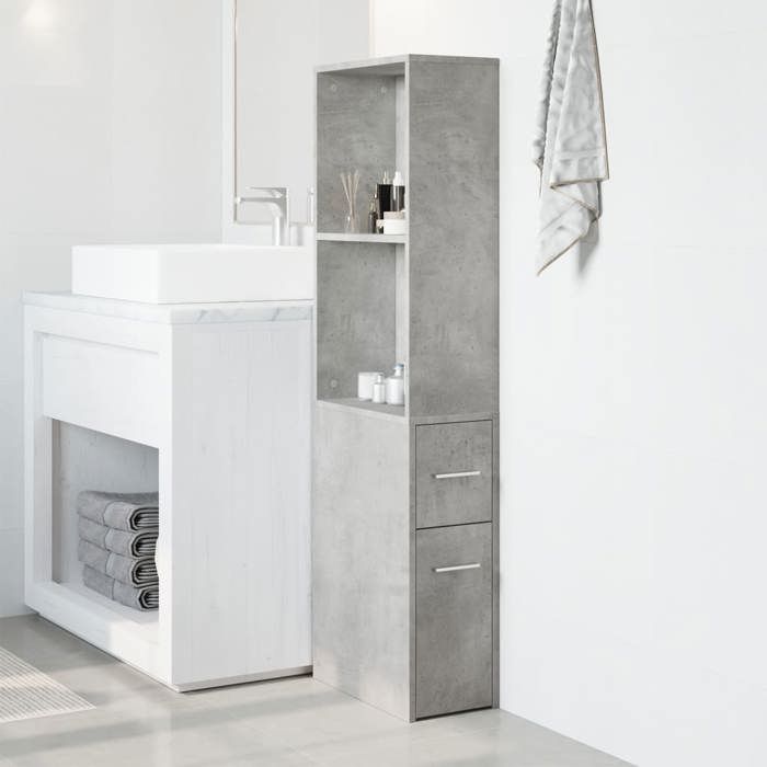 VidaXL Armoire de salle de bain étroite avec roulettes gris béton, armoire de salle de bain haute, rangement de salle de 855298