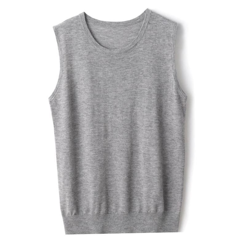 2025 Women's Fine Merino Wool Round Neck Sleeveless Knitted Vest – Solid Color, Loose Fit, Versatile Base Layer for Early Autumn