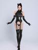Sexy Women Cosplay Costume Pu Faux Leather Bodysuit Latex Pvc Shiny Sexy Tights Hollow Out Bandage Leotard With Garter G-String