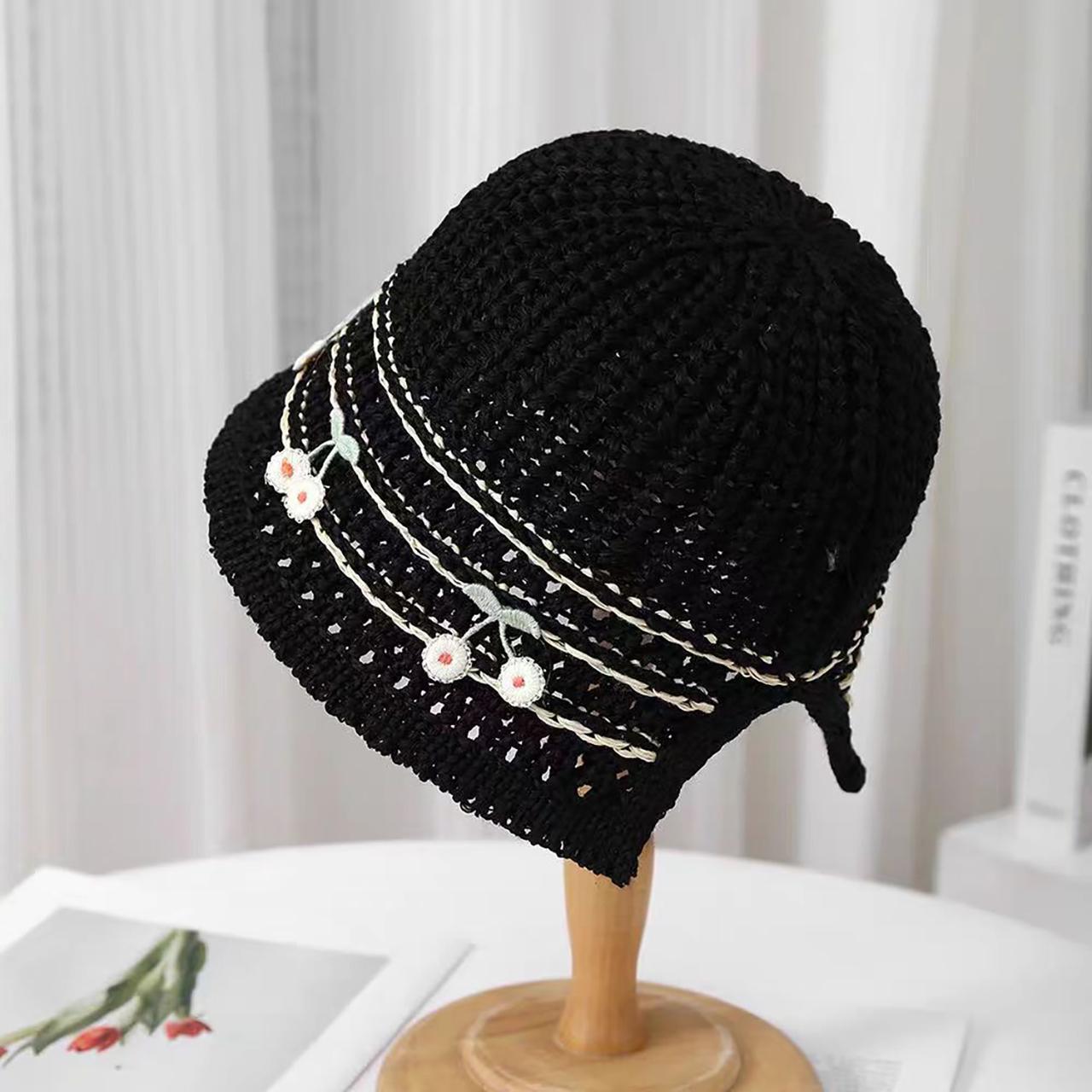 

Summer Women Straw Bucket Hat Cute Cherry Breathable Panama Fisherman Hats Outdoor Travel Beach Female Sunscreen Cap 55-58cm чорний