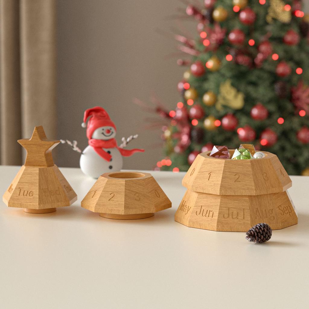 Perpetual Calendar Resin Mold Christmas Tree Storage Box Silicone Mold DIY Aromatherapy Plaster Desk Calendar Ornament Mold
