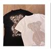 Women's Spring and Summer Shiny Cute Bear Pattern Short Sleeve Loose Large Size Round Neck T-Shirt
