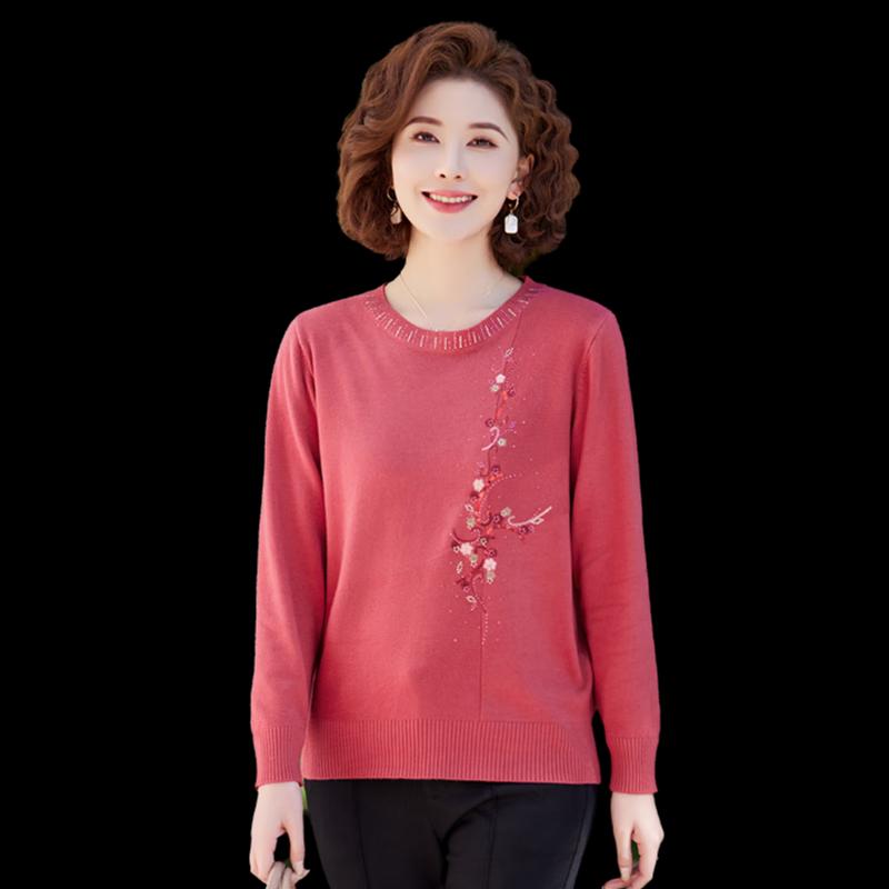 YUZHAOLIN Women's Round Neck Embroidered Knit Sweater