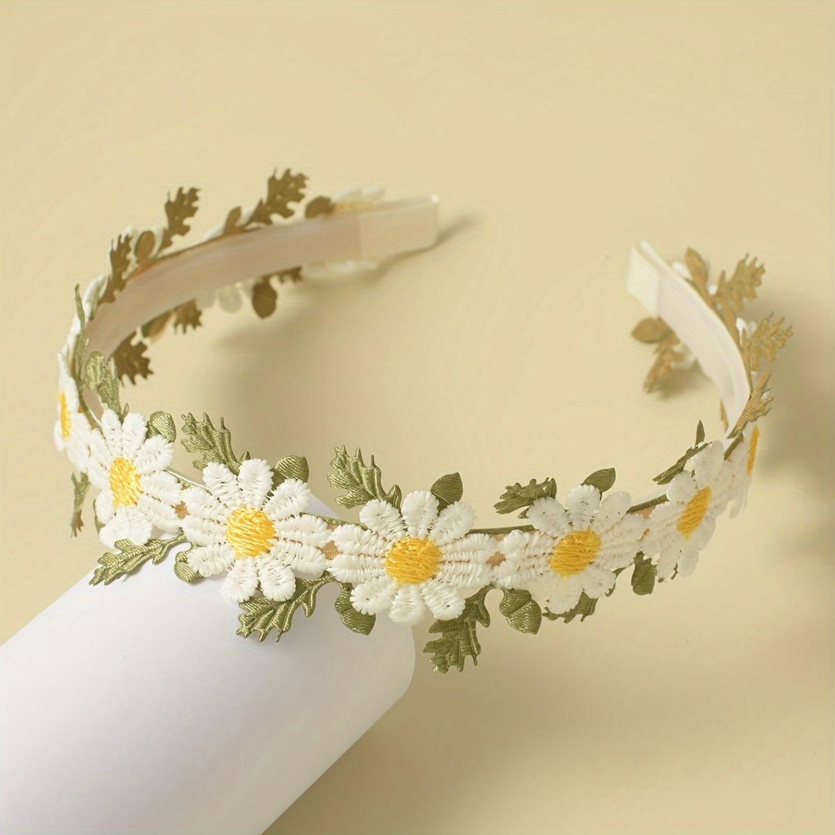 

1pc Elegant Daisy Flower Leaf Decorative Head Band Retro Non Slip Wide Brimmed Hair Hoop For Women And daily use Wear