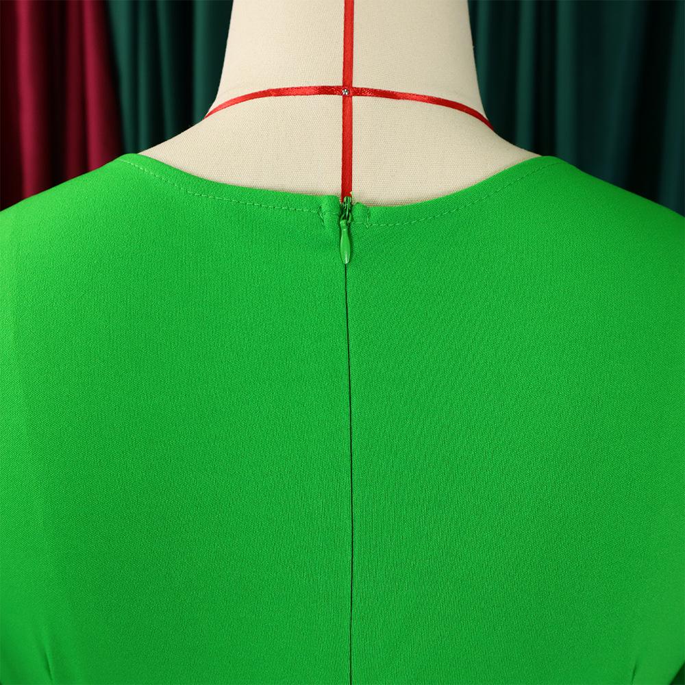 Summer Women's Dress Plus Size Solid Color Round Neck Bubble Sleeve Slim Waist Dresses