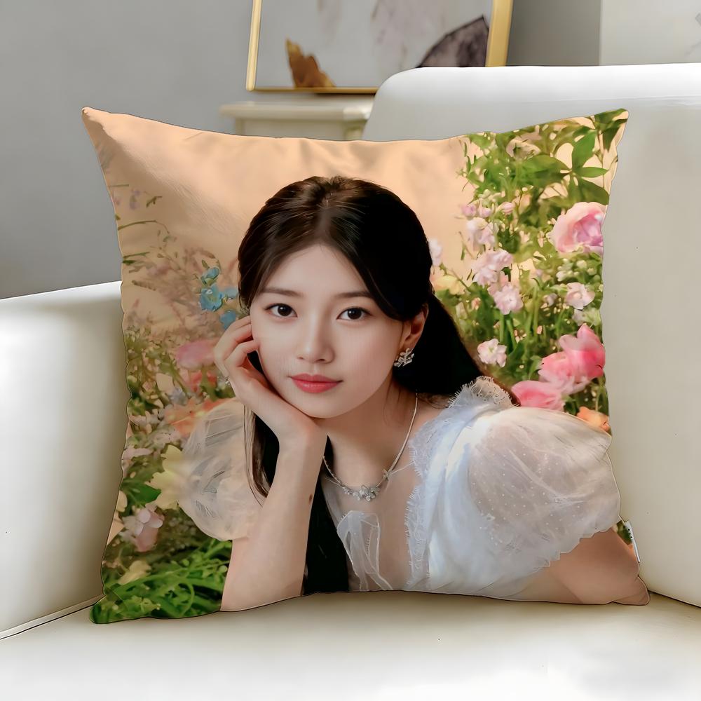 Popular Actress Bae Suzy Cushion Cover Soft  EasyWash Pillow Case  Versatile for Couch Bed Travel and Office