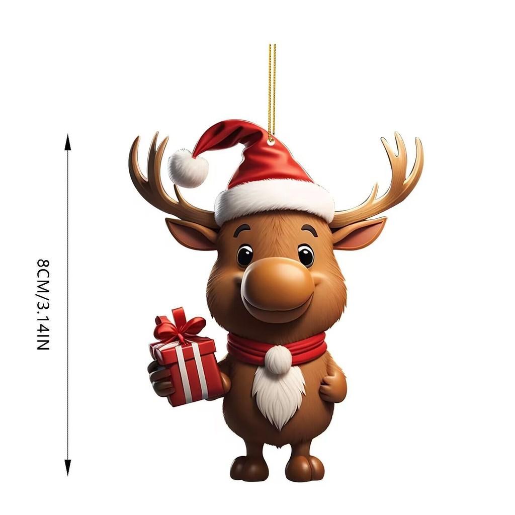 Cute Cartoon Acrylic Flat Pendant Adorable Christmas Elk Car Interior Decoration