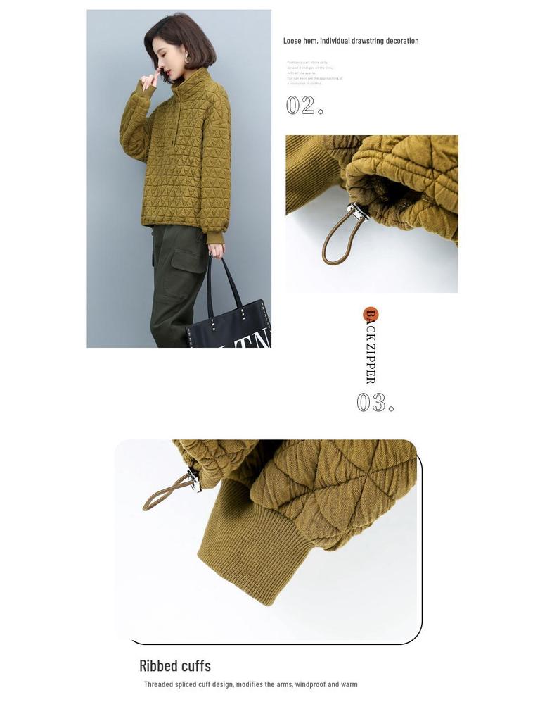 Women's 2024 Autumn/Winter Quilted Sweatshirt - Loose Casual Pullover for Middle-Aged Fashion