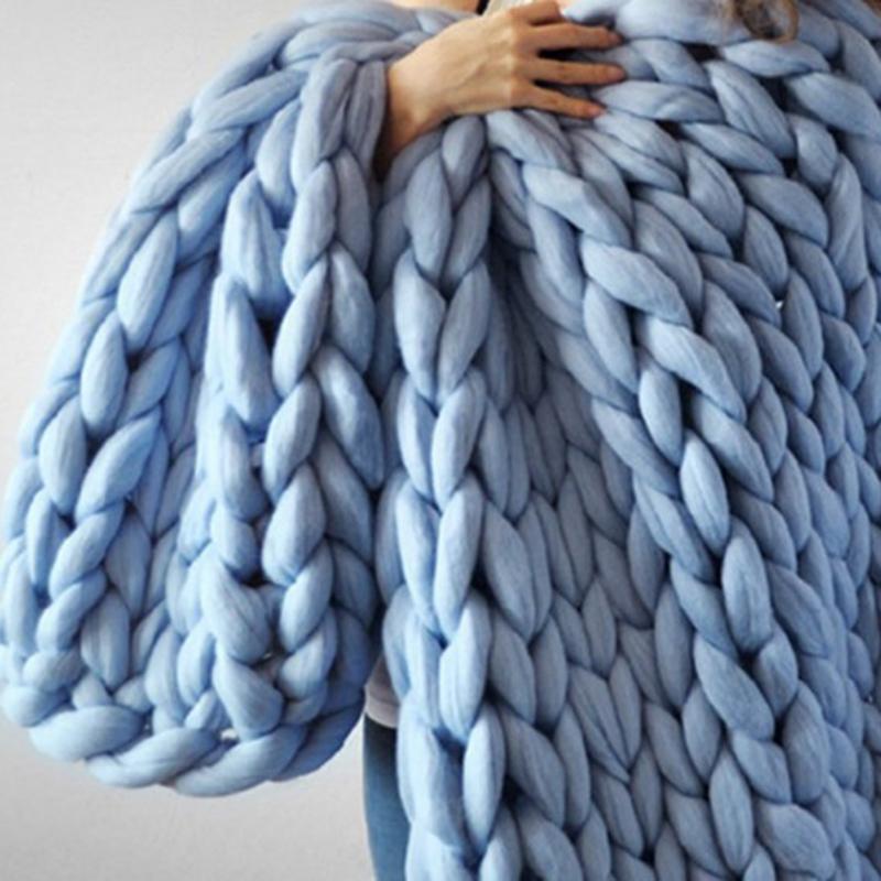 Hand Chunky Knitted Blanket Thick Yarn Merino Wool Bulky Knitting Throw Blankets Throw Carpets Soft Warm Winter Home Sofa Bed