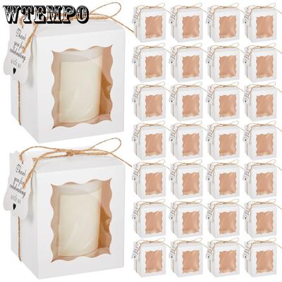 20 szt. Pudełek na upominki z okienkiem Pudełko na upominki na świece ze sznurkiem i zawieszką Pudełko do pakowania prezentów na 4-10 oz Odpowiednie na upominki na wesela, przyjęcia urodzinowe, kubki z upominkami