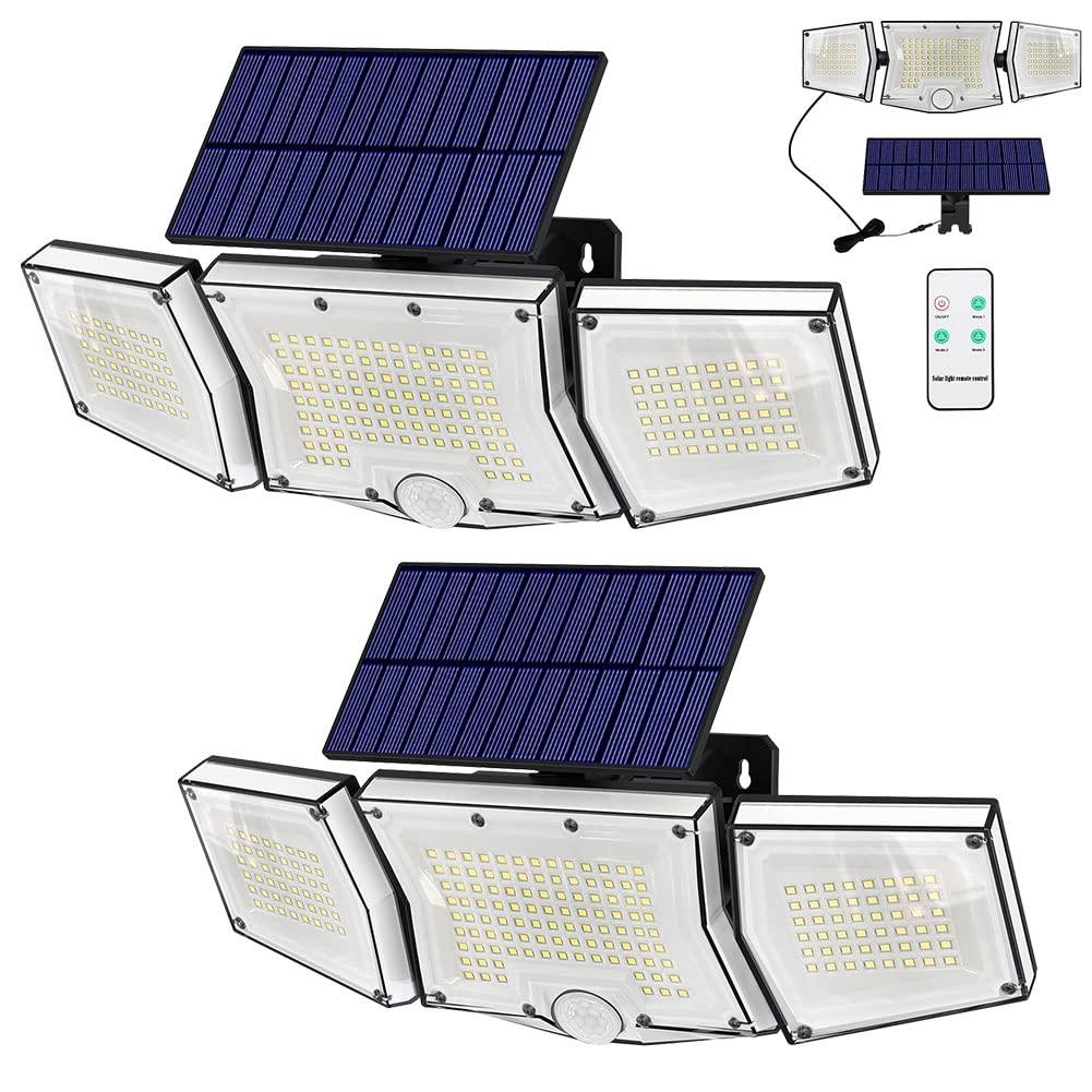 Besince Solar Light Set of 2 Outdoor IP65 Waterproof Sensor Light with Remote Control 3 Lights Separate Motion Sensor Light Garden Light Outdoor