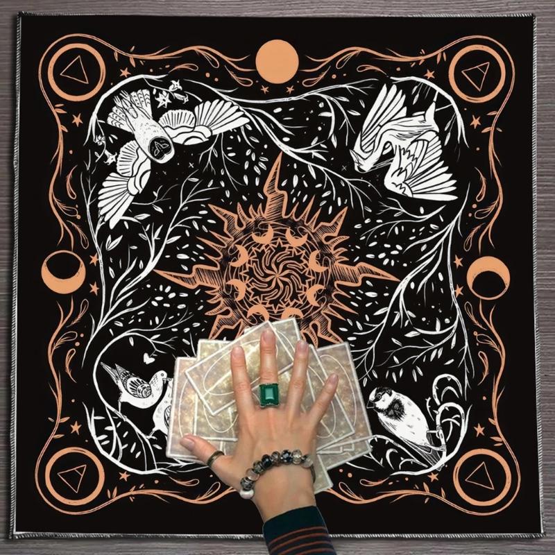 Bird Moon Pattern Astrology Tablecloth Tarots Divinations Tablecloth Altars Cloth Divinations Board Game Accessory