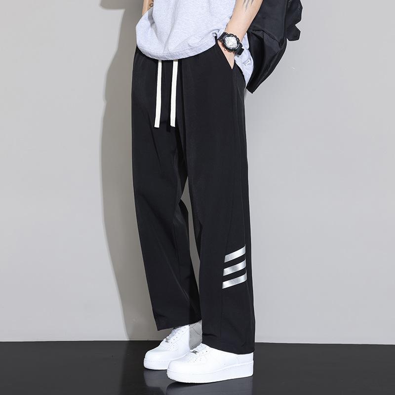 Herren Sommer Dünne Gestreifte Eisseide Hose Amerikanische Gerade Bein Sporthose Locker Weites Bein Drapierte Freizeithose