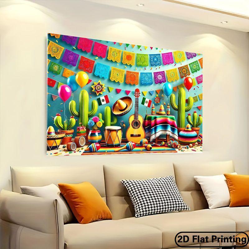 2D Flat Banner 1 Piece of Festive Mexican Carnival Background Fabric Suitable for Party Decoration Polyester Material