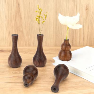 Mini Holzvase Natur Nussbaum Kürbisform Vase Schreibtisch Kleine Holz Knospenvase für Wohnzimmer Schreibtisch Regal Heimdeko