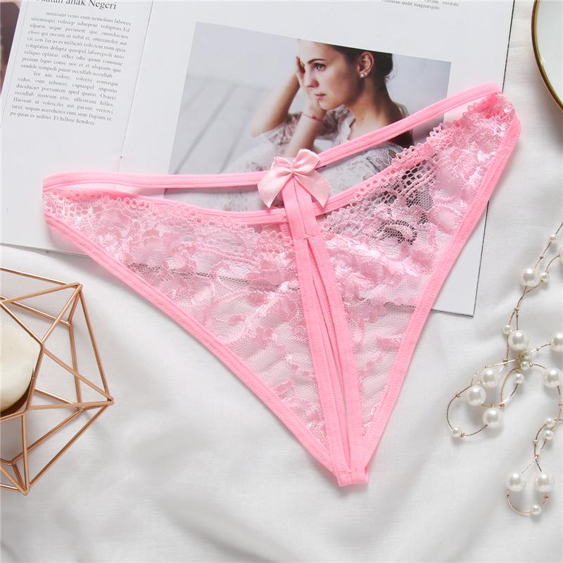 Low-Waist Sexy Lace Open Crotch Thong Panties - Transparent & Tempting