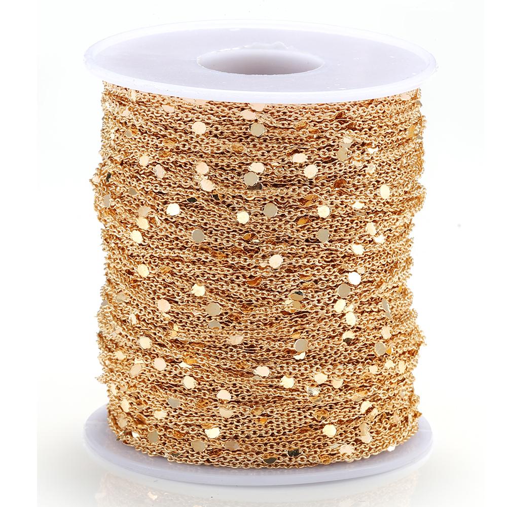 

10Meters/Roll Sequins Chain Gold Silver Necklace Chain Copper Cable Chains Jewelry Making Components Bracelet DIY Wholesale 10Meters