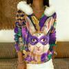 Women's Loose And Comfortable Casual Fashion Half-Zip Hooded Long Sleeve Carnival Print Top