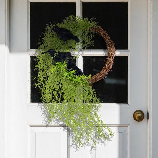 13.8 Inch Halloween Crow Wreath for Front Door Artificial Dead Branch Wreath with Simulated Crow And Vines for Walls Doors Windows Decor