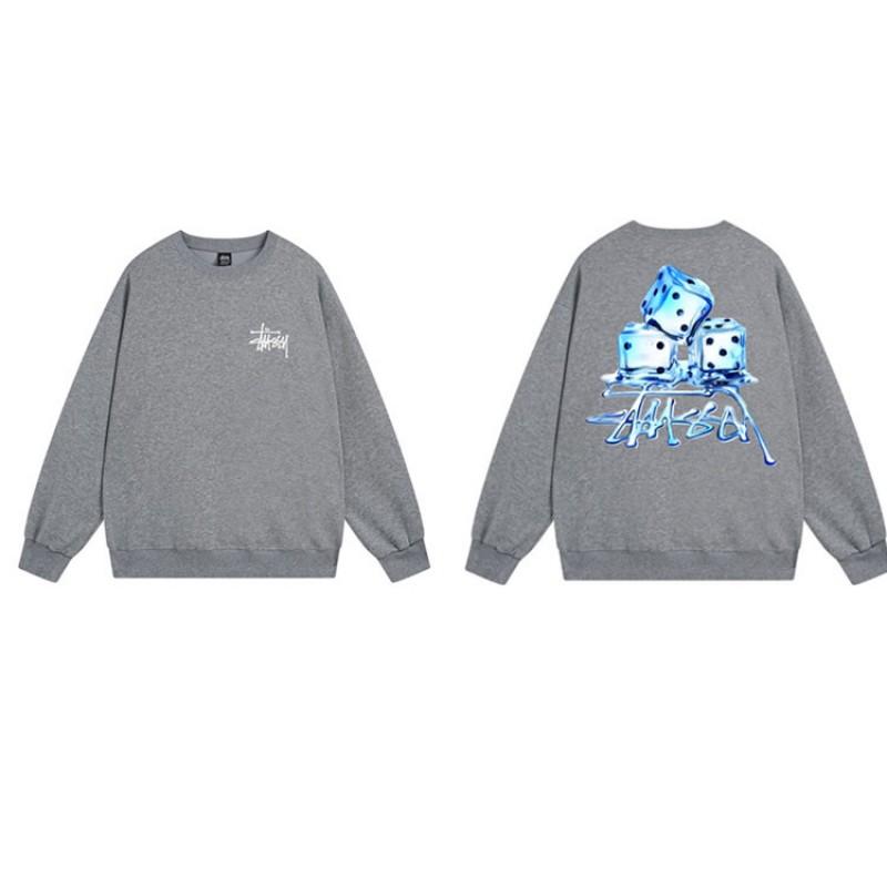 Unisex Oversized Crewneck Fleece-Lined Cotton Sweatshirt With Dice Letter Print Winter Casual Wear