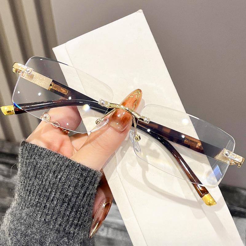 Men Women Fashion Business Anti Blue Light Reading Glasses Rimless Diamond Edge Trimming Presbyopia Eyeglasses
