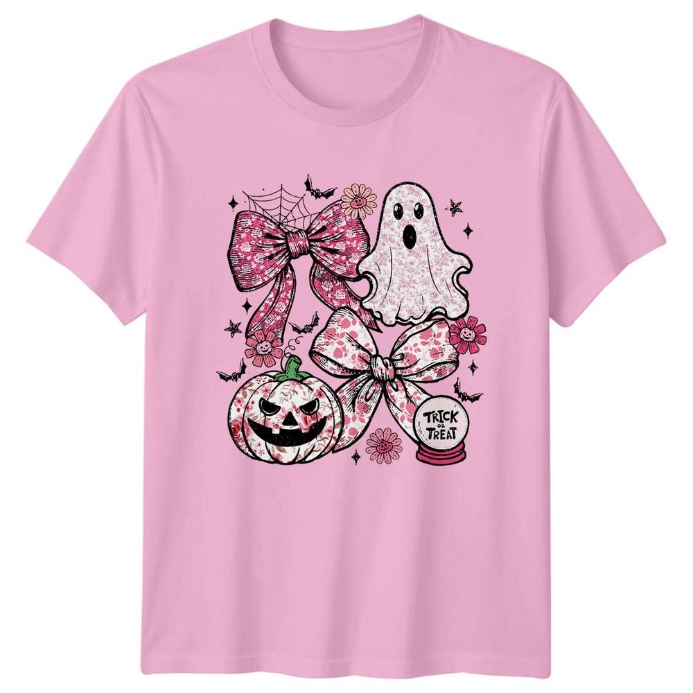 Trick Or Treat Floral Halloween Ghost Pumpkin Bat Unisex TShirt Unisexs Tee Graphic