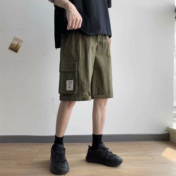 

Летние мужские свободные прямые брюки-карго, повседневные широкие шорты больших размеров, спортивные штаны с пятью точками M чёрный